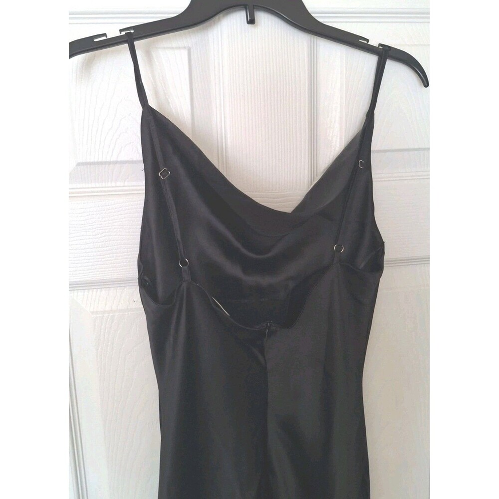 Womens Satin Midi Slip Dress Large Black Drape Neck Slit Whimsygoth Y2K bigHit - Picture 4 of 6